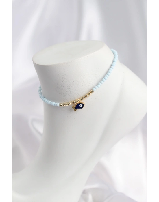 Mavi Renk Boncuklu Balık Figürlü Halhal