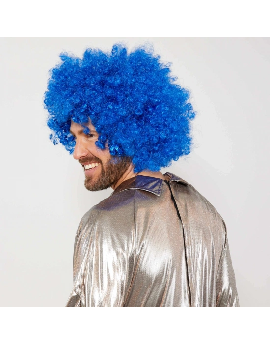Mavi Renk Kıvırcık Afro Bonus Peruk