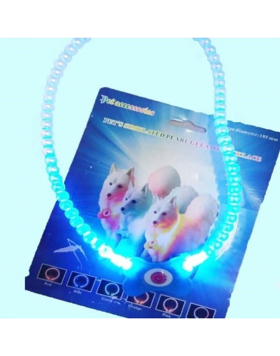 Mavi Renk Neon Led Işıklı Kedi Köpek Kolyesi (18,5 cm)
