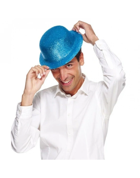 Mavi Renk Simli Melon Yuvarlak Parti Şapkası 24x26 Cm