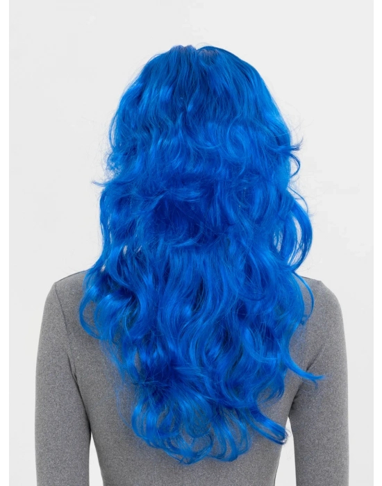 Mavi Renk Uzun Dalgalı Parti Peruğu