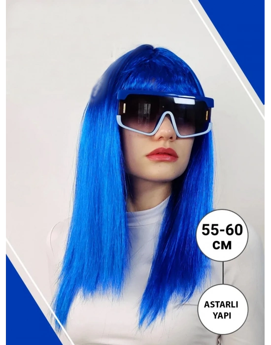 Mavi Renk Uzun Parti Peruğu