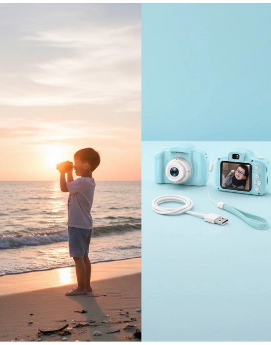 ® Mavi Taşınabilir Mini Kamera HD Video Fotoğraf Çekimli USB Şarjlı Hafıza Kart Destekli