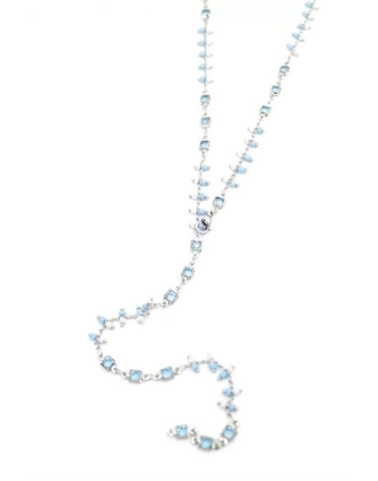 Mavi Taşlı Y Kolye - Gümüş