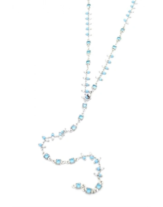 Mavi Taşlı Y Kolye - Gümüş