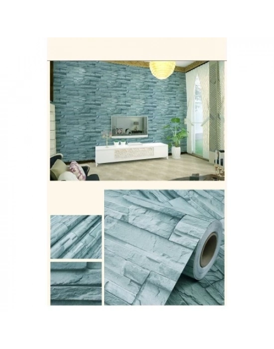 Mavi Tuğla 3D Duvar Kaıdı 3 Metre