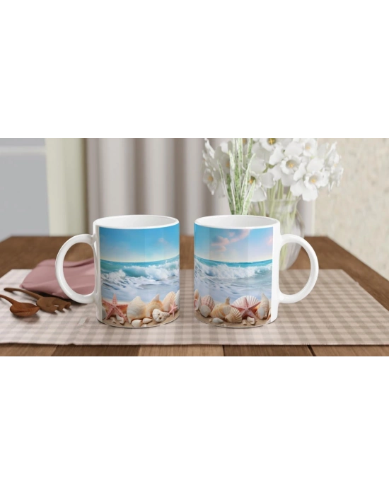 Mavi Ufukta Deniz Kabuğu Kupa Bardak