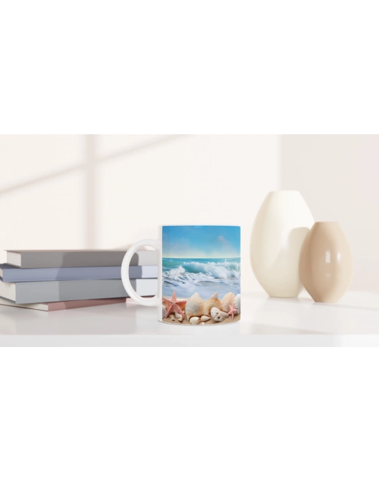 Mavi Ufukta Deniz Kabuğu Kupa Bardak