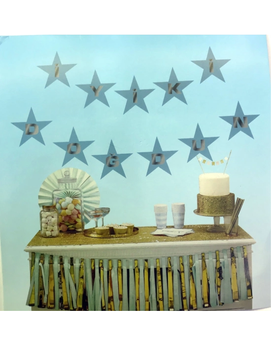 Mavi Üzeri Gümüş Yıldız İyiki Doğdun Flama Süs