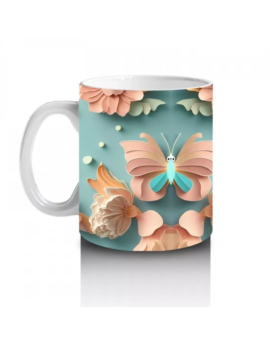 Mavi ve Pembe Pastel Kelebekler Deseni – Baskılı Kahve Kupası