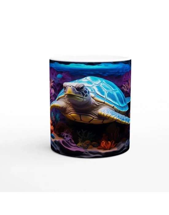Mavi Zırhlı Kaplumbağa ve Mercan Bahçesi Su Altı Temalı Kupa Bardak