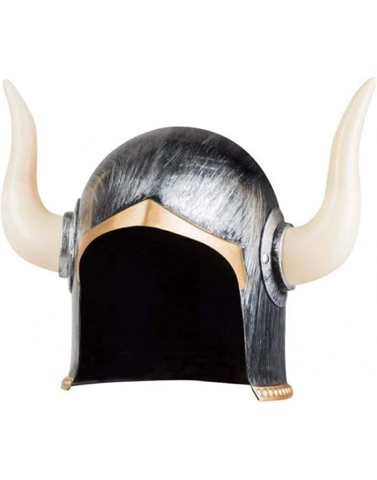 Mega Boynuzlu Viking Ivar Kaskı Eskitilmiş Desen Gümüş Renk