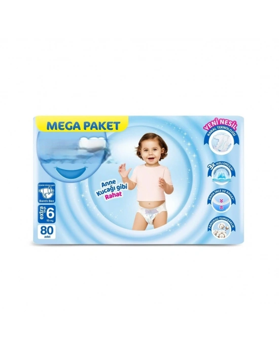 Mega Paket Bebek Bezi 6 Beden 15+ Kg 80 Adet