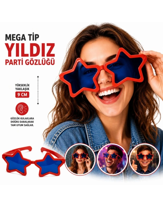 Mega Tip Yıldız Parti Gözlüğü Kırmızı Renk