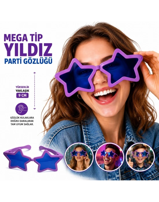 Mega Tip Yıldız Parti Gözlüğü Mor Renk