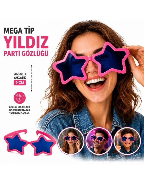 Mega Tip Yıldız Parti Gözlüğü Pembe Renk