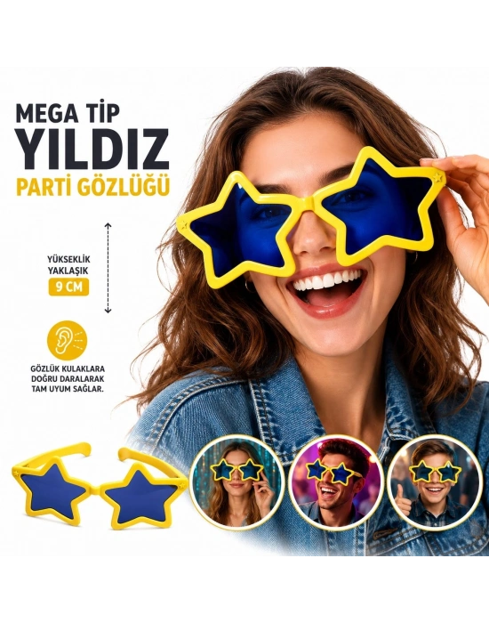 Mega Tip Yıldız Parti Gözlüğü Sarı Renk
