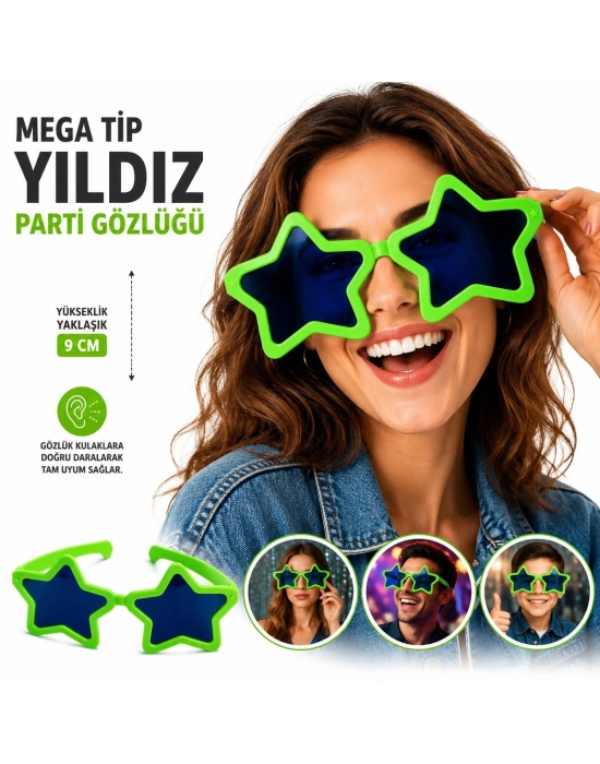 Mega Tip Yıldız Parti Gözlüğü Yeşil Renk