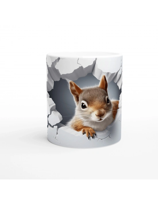 Meraklı Sincap Desenli Çatlak Duvar Efektli Baskılı Kupa Bardak