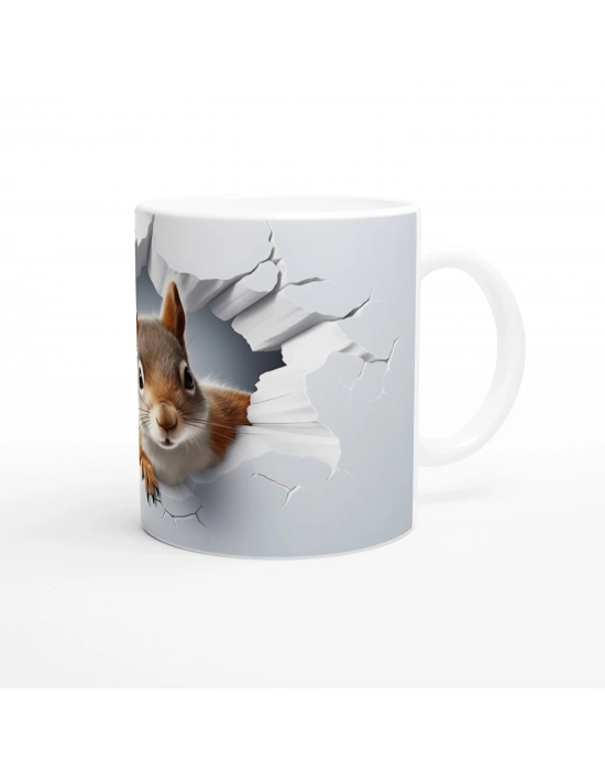 Meraklı Sincap Desenli Çatlak Duvar Efektli Baskılı Kupa Bardak