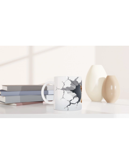 Meraklı Sincap Desenli Çatlak Duvar Efektli Baskılı Kupa Bardak