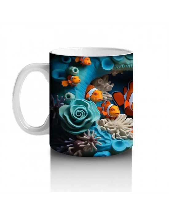 Mercan Bahçesinde Neşeli Balıklar – Baskılı Kahve Kupası