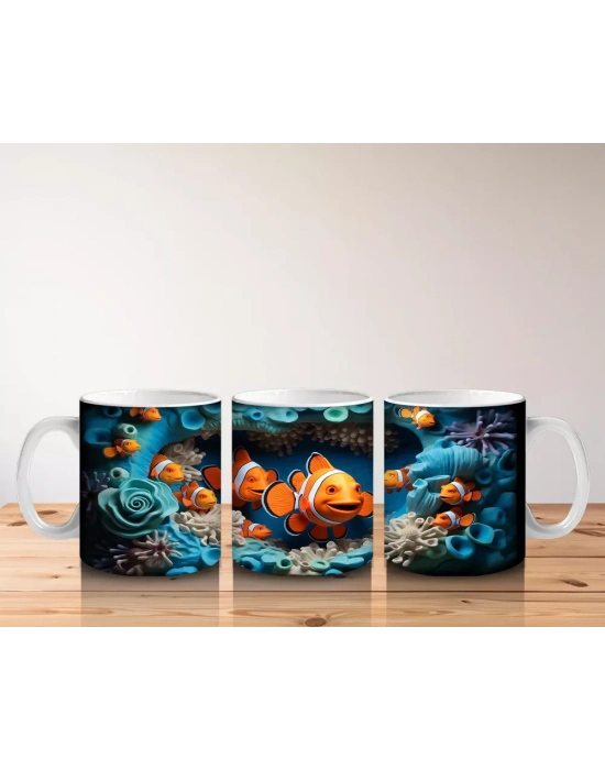 Mercan Bahçesinde Neşeli Balıklar – Baskılı Kahve Kupası