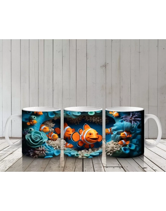 Mercan Bahçesinde Neşeli Balıklar – Baskılı Kahve Kupası