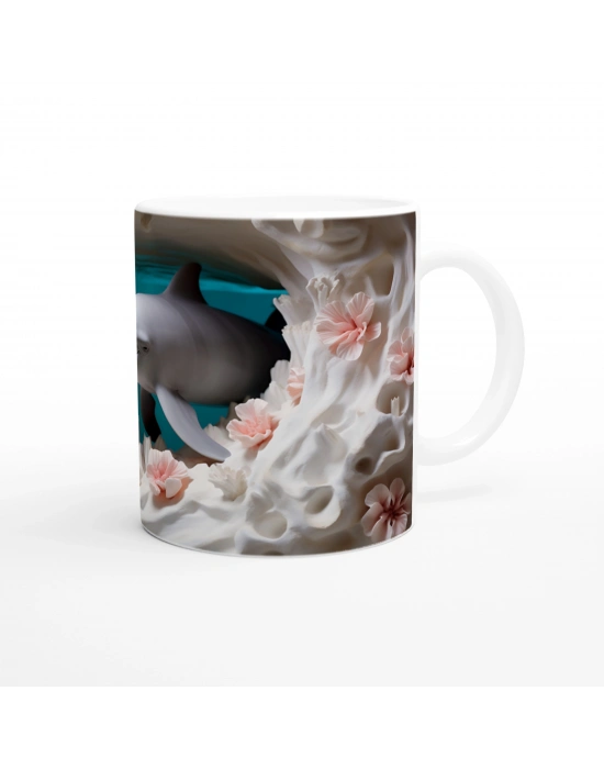 Mercan Bahçesinde Neşeyle Süzülen Yunus Temalı Kupa Bardak