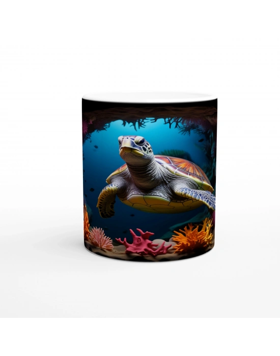 Mercan Bahçesinde Yüzen Asil Kaplumbağalı Kupa Bardak