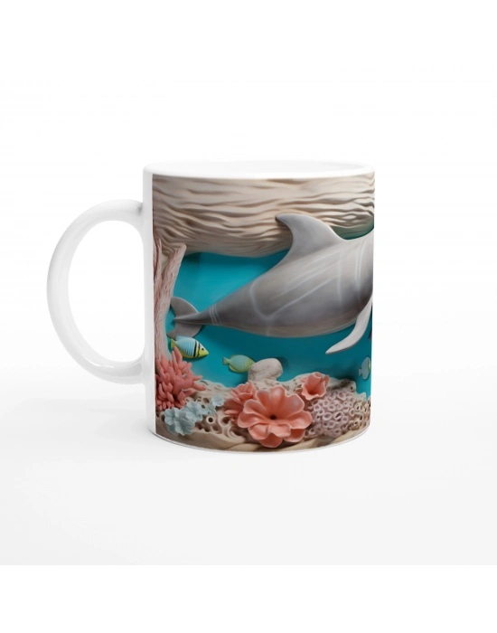 Mercan Bahçesinde Yüzen Neşeli Yunus Temalı Kupa Bardak