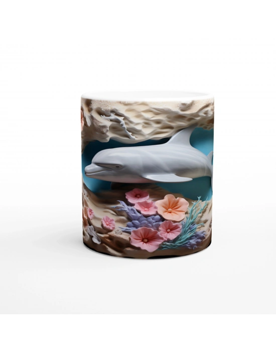 Mercan Bahçesindeki Neşeli Yunus Kupa Bardak