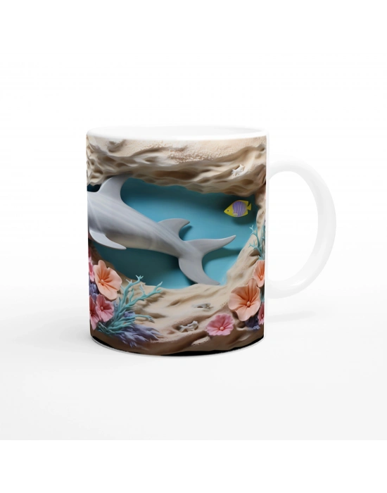 Mercan Bahçesindeki Neşeli Yunus Kupa Bardak