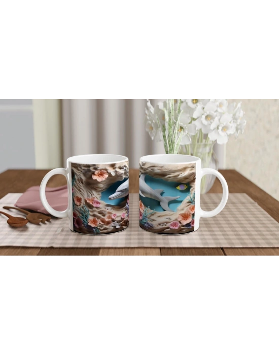 Mercan Bahçesindeki Neşeli Yunus Kupa Bardak