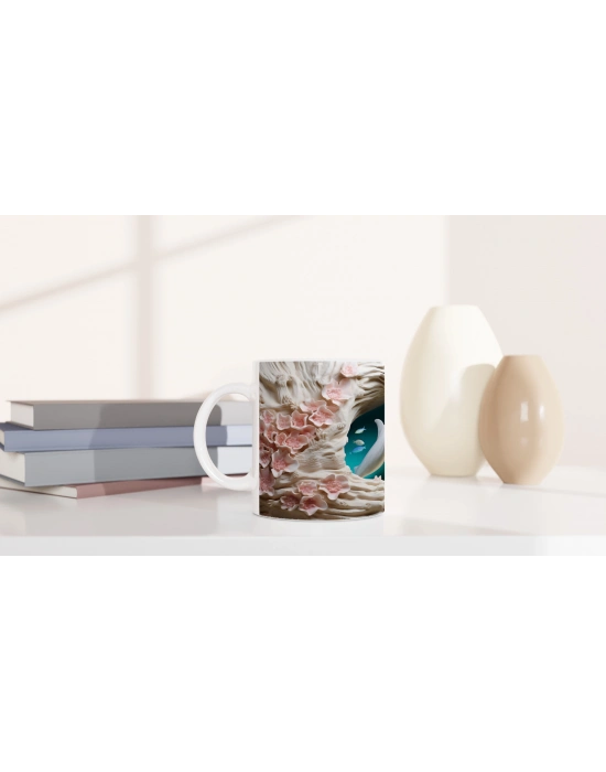 Mercan Çiçekleri Arasında Yüzen Sevimli Yunus Temalı Kupa Bardak