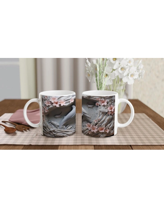 Mercan Çiçekleri Arasında Yüzen Yunus Temalı Kupa Bardak