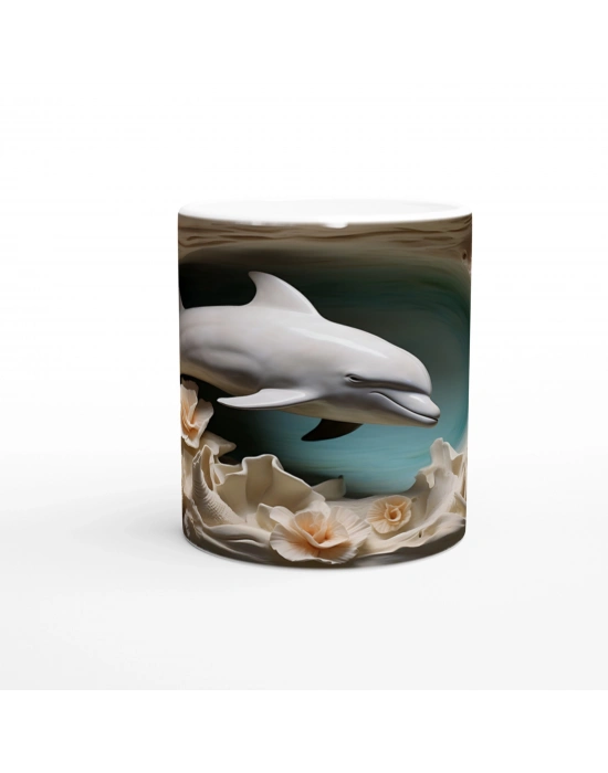 Mercan Dalgalar Arasında Yüzen Şirin Yunus Kupa Bardak