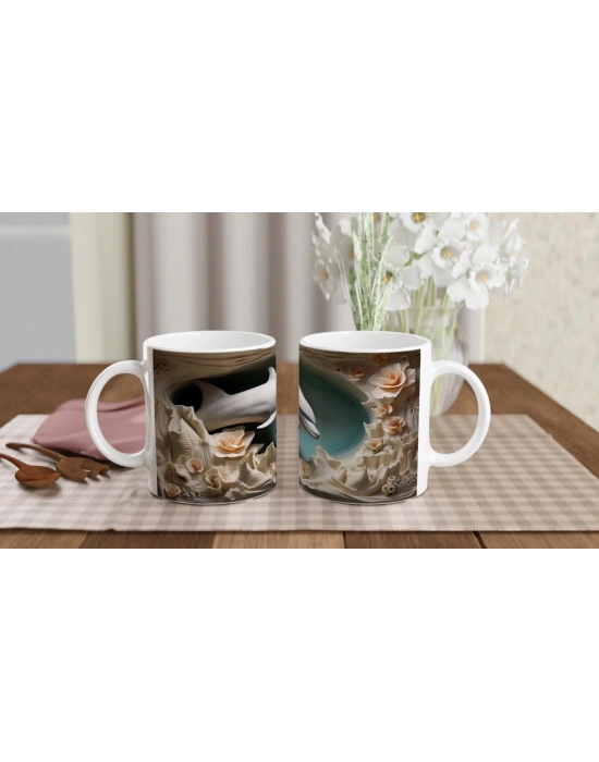 Mercan Dalgalar Arasında Yüzen Şirin Yunus Kupa Bardak