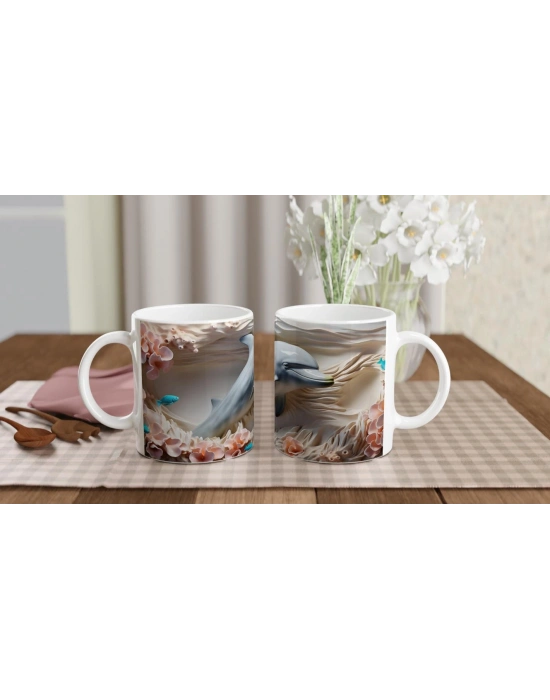 Mercan Dalgaları Arasında Gülümseyen Yunus Temalı Kupa Bardak