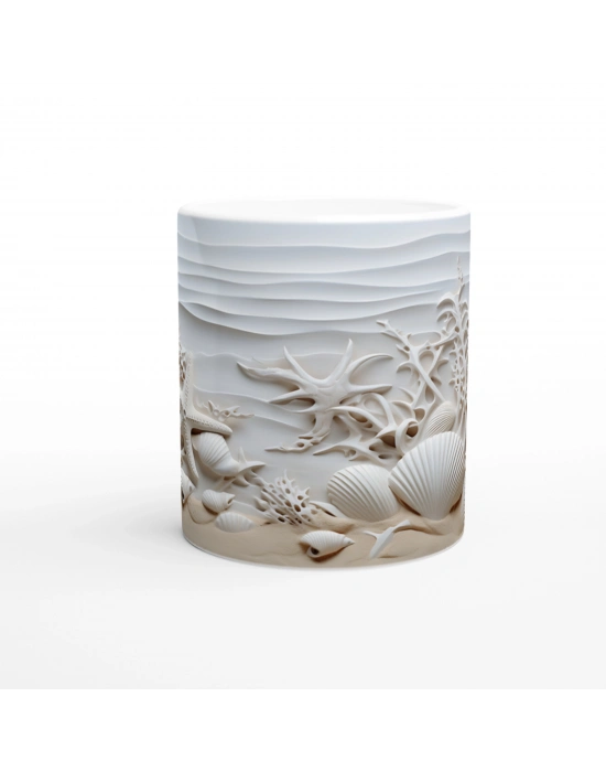 Mercan Dalgaları ve Beyaz Kabuklu Su Altı Temalı Kupa Bardak