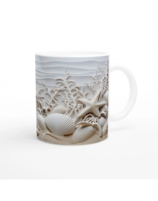 Mercan Dalgaları ve Beyaz Kabuklu Su Altı Temalı Kupa Bardak
