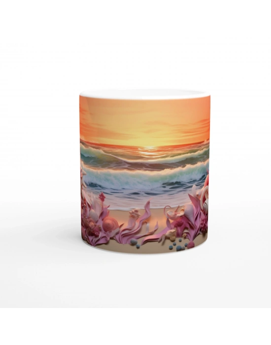 Mercan Dalgalarıyla Deniz Kabukları Kupa Bardak