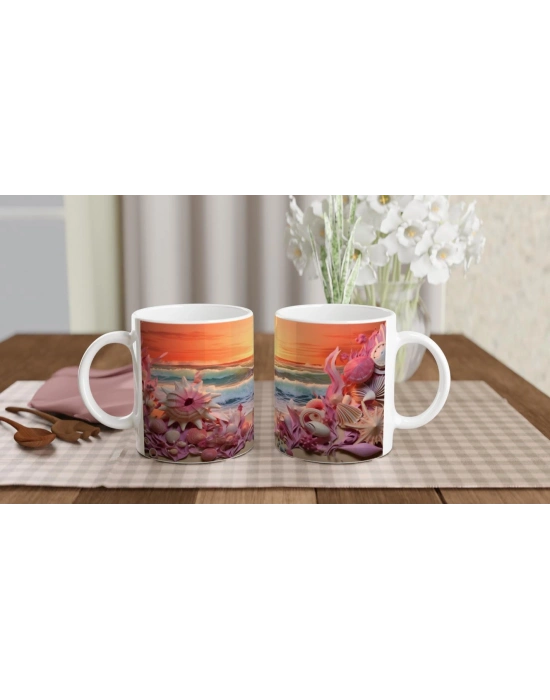 Mercan Dalgalarıyla Deniz Kabukları Kupa Bardak