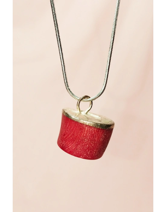 Mercan Doğal Taşı Zincirli El Yapımı Kolye Uç: 1,5 cm Zincir: 20 cm Kutulu