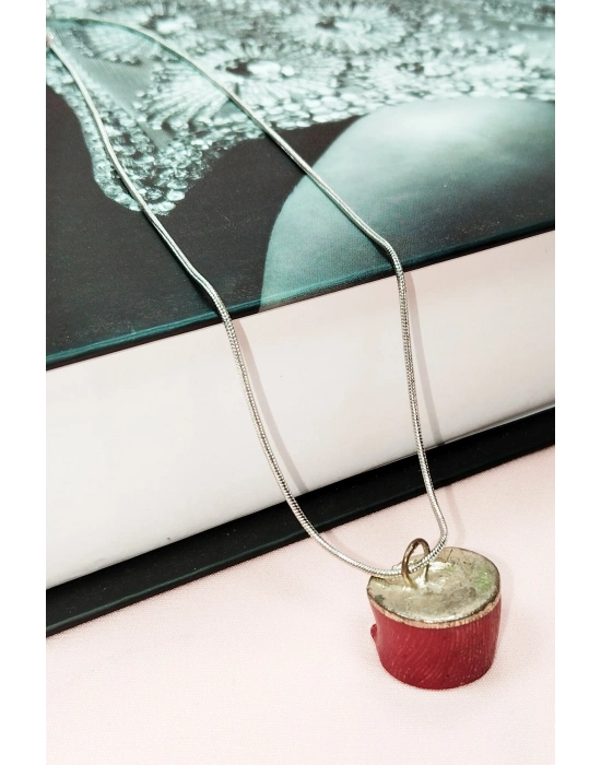 Mercan Doğal Taşı Zincirli El Yapımı Kolye Uç: 1,5 cm Zincir: 20 cm Kutulu