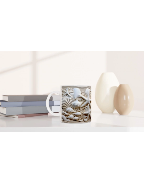 Mercan Doku ve Deniz Yıldızlı Su Altı Temalı Kupa Bardak