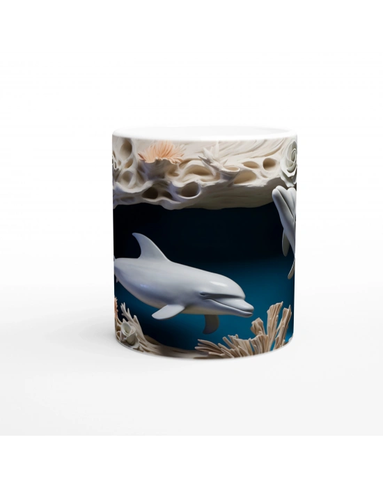 Mercan Kayalıklarında Dans Eden Yunuslar Temalı Kupa Bardak