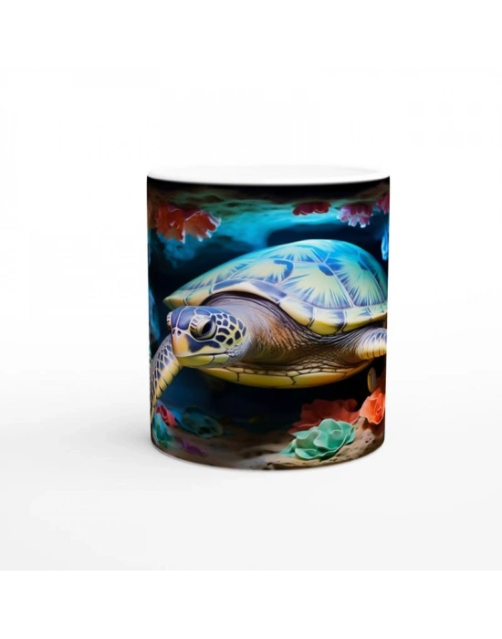 Mercan Kayalıklarında Renkli Deniz Kaplumbağası Kupa Bardak