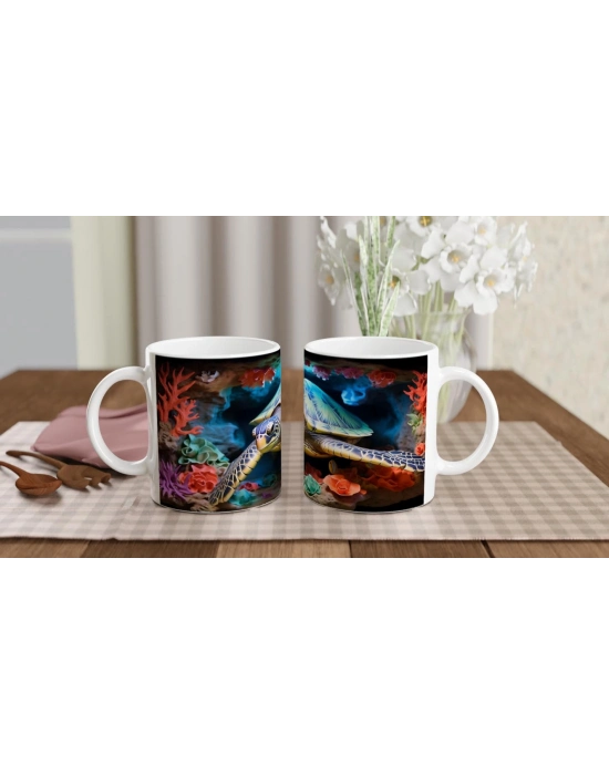 Mercan Kayalıklarında Renkli Deniz Kaplumbağası Kupa Bardak