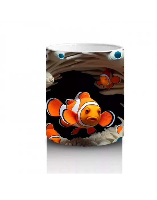 Mercan Mağarasında Yüzen Çift Palyaço Balığı – Baskılı Kahve Kupası